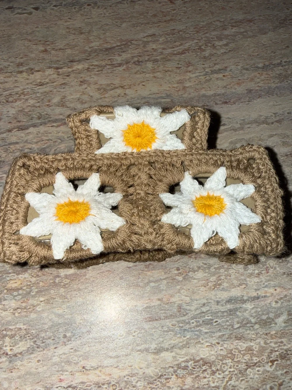 Handmade Beige Crochet Claw Clip
